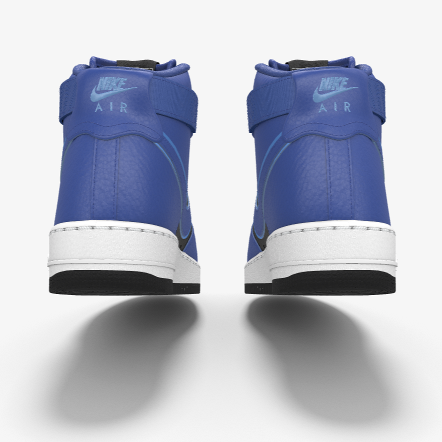 $250 NEW Mens Nike Air Force 1 High Black & Royal Blue Custom Leather BB Shoes