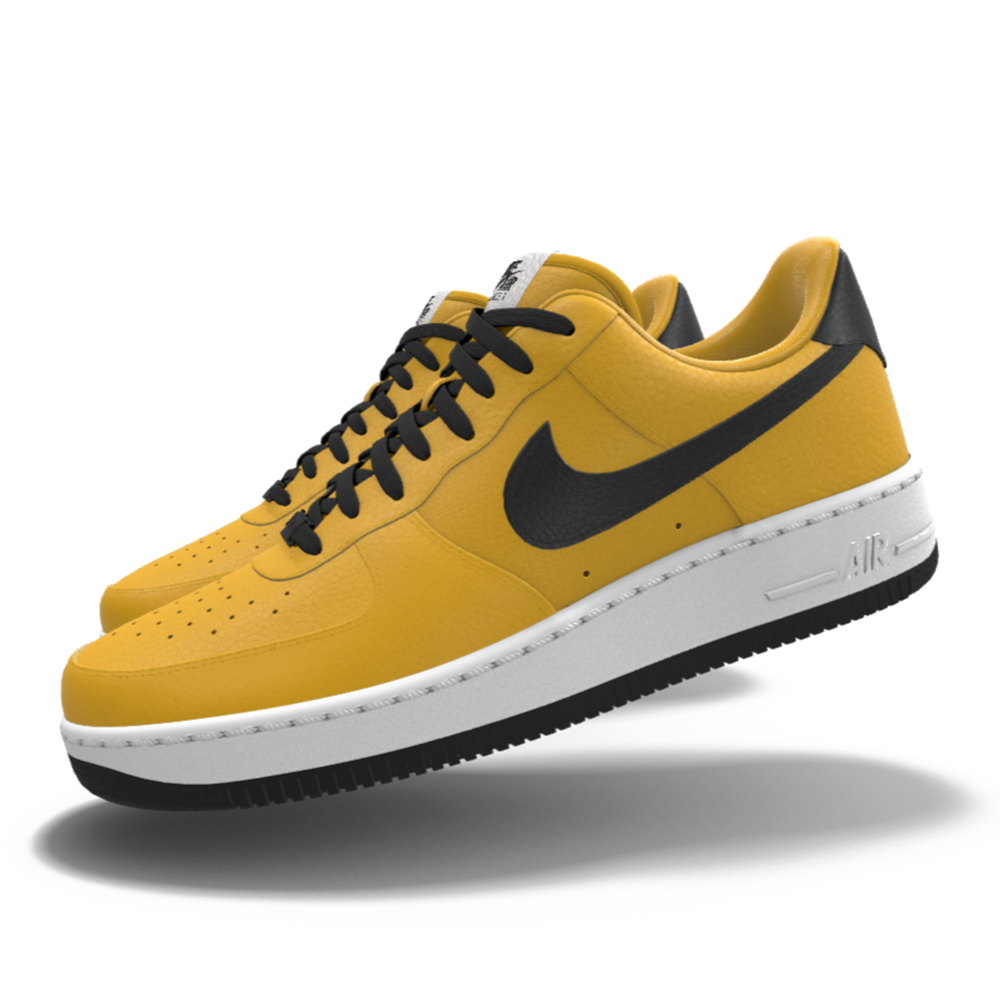 $195 NIB NEW Mens Nike Air Force 1 Low Gold & Black Leather Custom Athletic Shoes