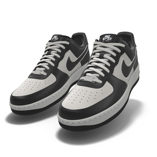 $195 NIB NEW Mens Nike Air Force 1 Low Silver & Black Custom Leather Athletic Shoes