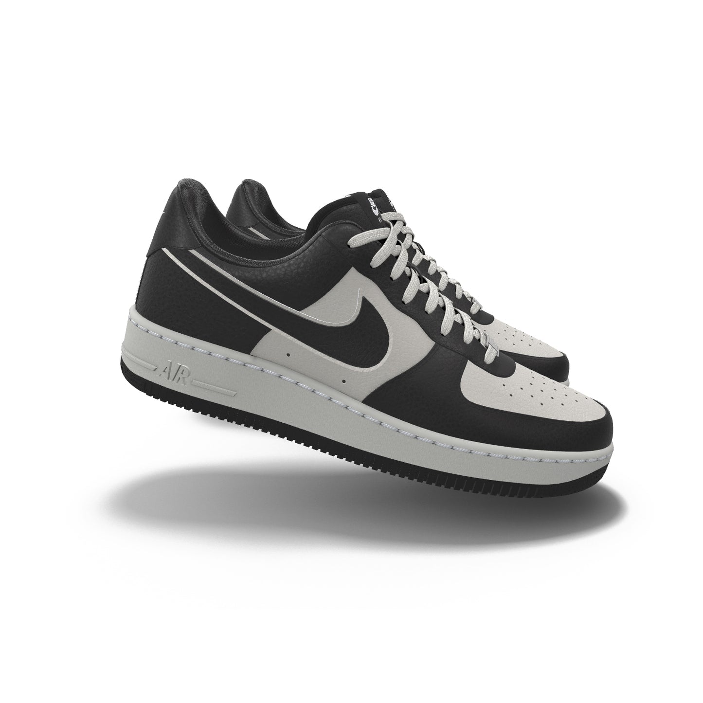 $195 NIB NEW Mens Nike Air Force 1 Low Silver & Black Custom Leather Athletic Shoes