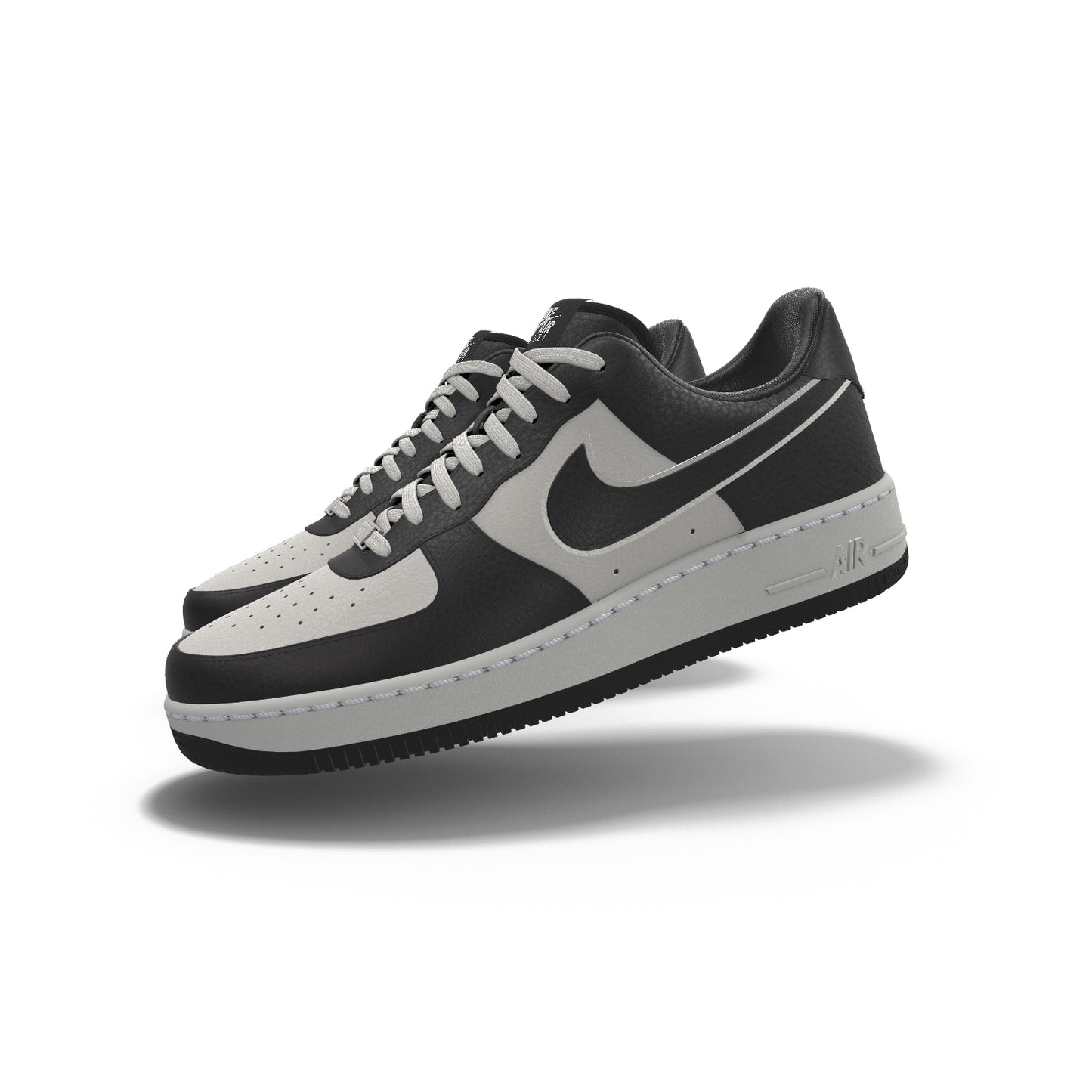 $195 NIB NEW Mens Nike Air Force 1 Low Silver & Black Custom Leather Athletic Shoes