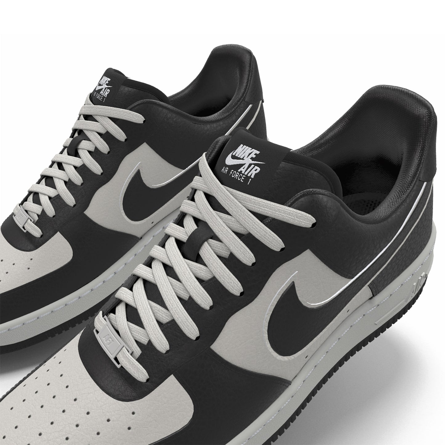 $195 NIB NEW Mens Nike Air Force 1 Low Silver & Black Custom Leather Athletic Shoes